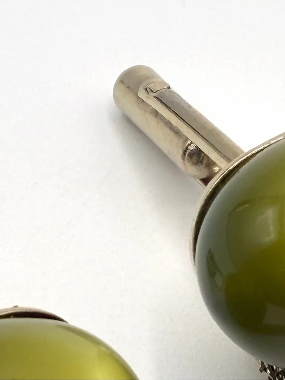 Vintage Green Lucite Cabochon Mesh Wrap Around Cufflinks Gold Tone MCM